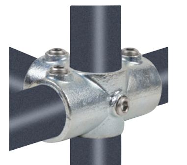 Altech Pipe Clamps kryds med 3 muffer 42,4 mm x 11/4". Galvaniseret. Reol system