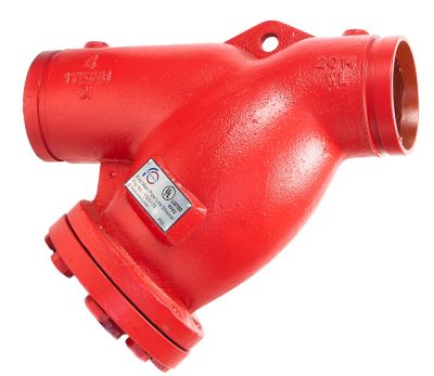 Rapidrop snavssamler Y-strainer 4", 100mm rillet (grooved). Rød. UL godkendt