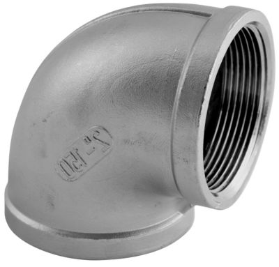 Vinkel 1.1/4" muffe-muffe. 90°. Støbt.  Rustfri AISI 316