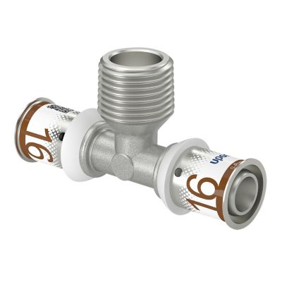 Uponor S-Press PLUS  t-stykke med nippel på afgrening 16 x 1/2 x 16 mm