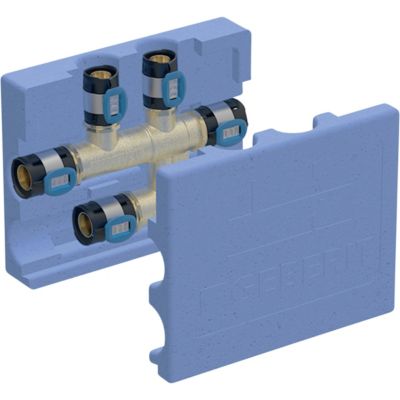 GEBERIT Flowfit krydstee 20x20x20 med isoleringsboks. Blå