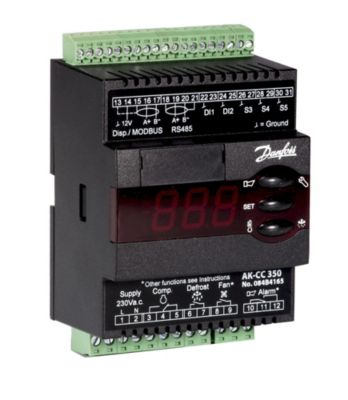Danfoss AK-CC 350 Køle-apparatstyring, Temp., Multi, 4 relæer, 1f, 2k, 2,3 VA