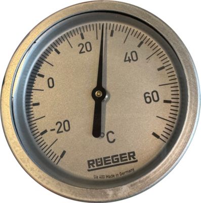 Rüeger TCH termometer 80x100 mm. Rustfrit stål, frontring i aluminium. -30/+70°C