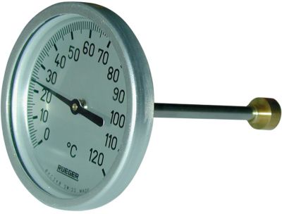 Rüeger TCH termometer 80x125 mm. Rustfrit stål, frontring i aluminium. 0-120°C