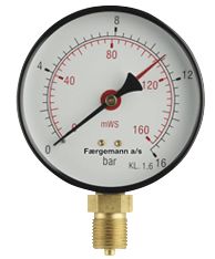 Erik Færgemann manometer Ø80mm, 1/2" (ned), 0-4 bar/mvs. med stilleviser