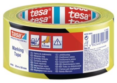 tesa Advarselstape 33 m x 50 mm, gul/sort