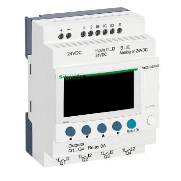 Zelio Logic SR3 Kompakt smart relæ/programmerbar Kontroller 6I/4U relæ m/ur 24V DC m/LCD